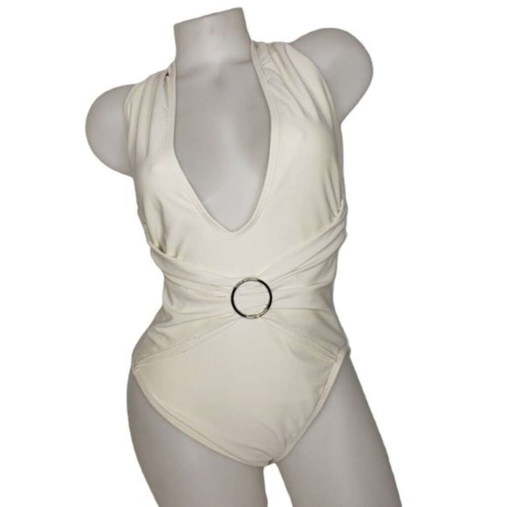ANNE COLE DEEP PLUNGE WHITE ONE PIECE SWIMSUIT SIZE 12
